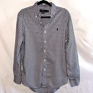Polo Ralph Lauren Button up shirt Medium blue/brown check plaid L/S Pony Classic